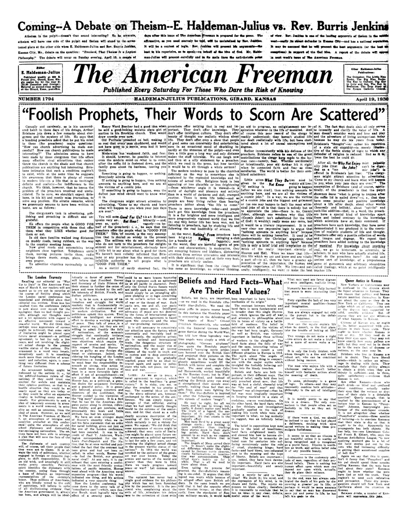 The American Freeman, Number 1794, April 19, 1930.